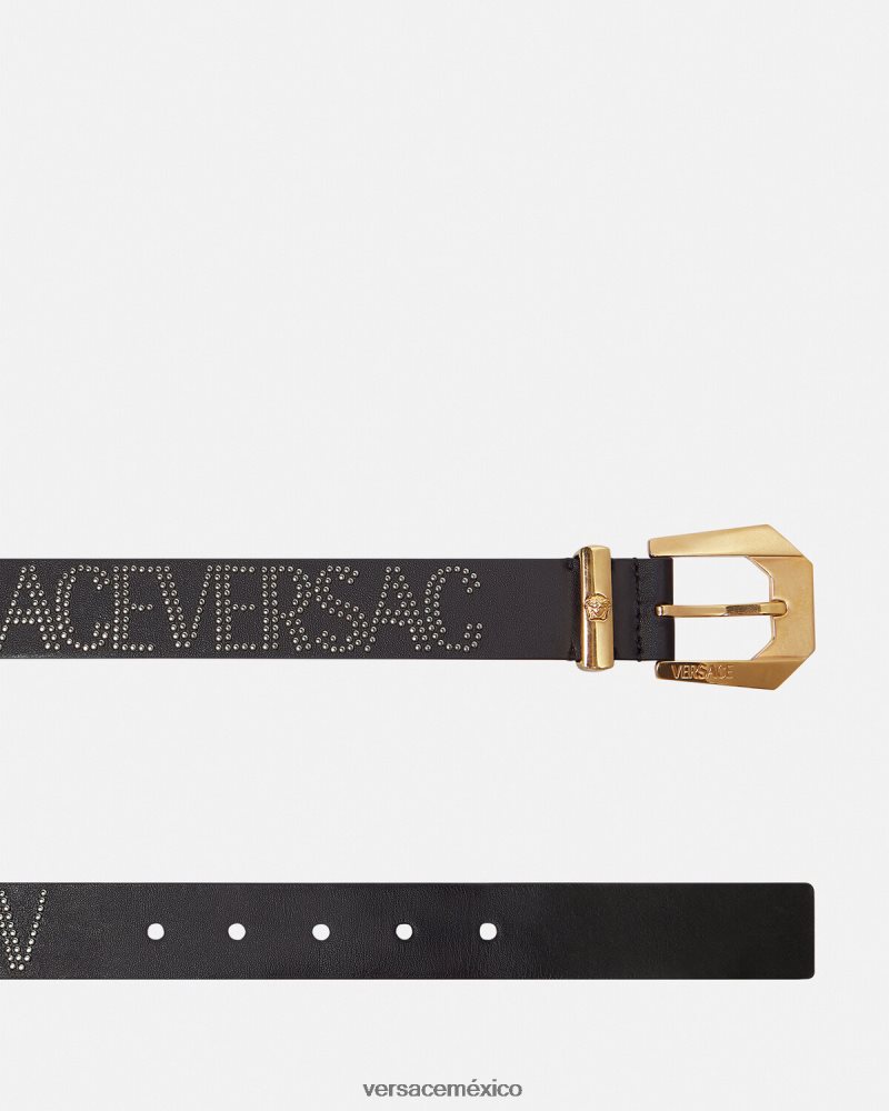Versace cinturón de cuero con tachuelas negro accesorios mujer 84626J549