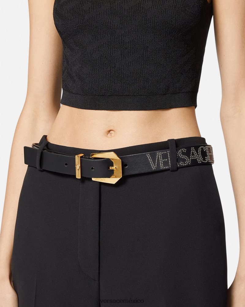 Versace cinturón de cuero con tachuelas negro accesorios mujer 84626J549