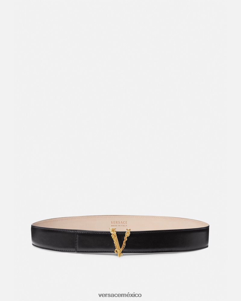 Versace cinturón de cuero virtus negro accesorios mujer 84626J539