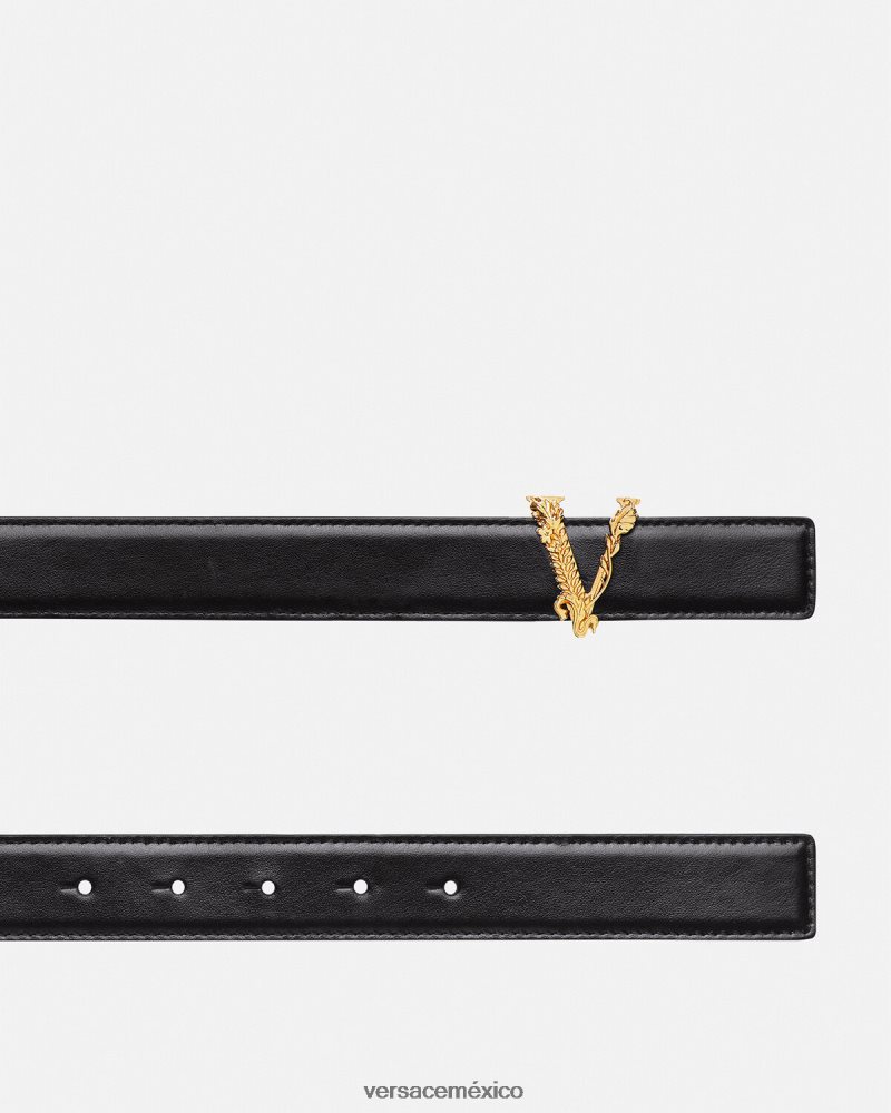 Versace cinturón de cuero virtus negro accesorios mujer 84626J539