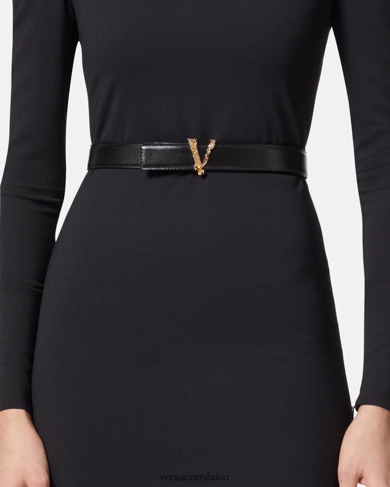 Versace cinturón de cuero virtus negro accesorios mujer 84626J539