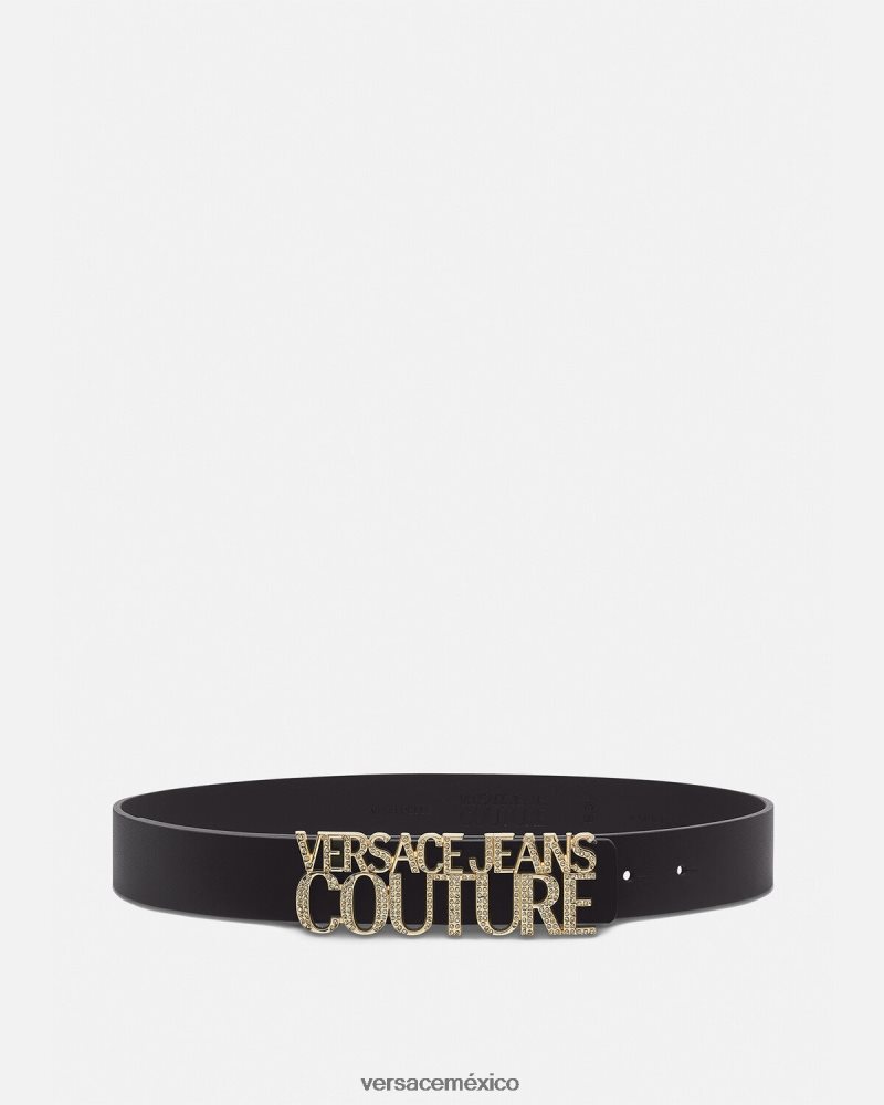 Versace cinturón de piel con logo negro accesorios mujer 84626J2338