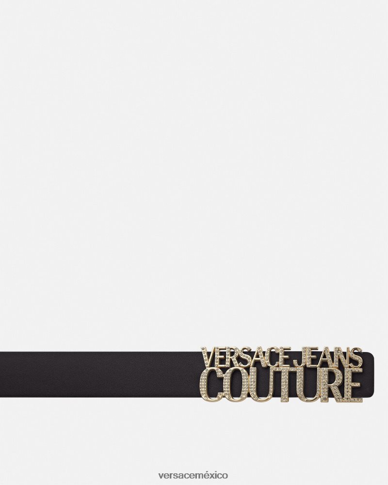 Versace cinturón de piel con logo negro accesorios mujer 84626J2338