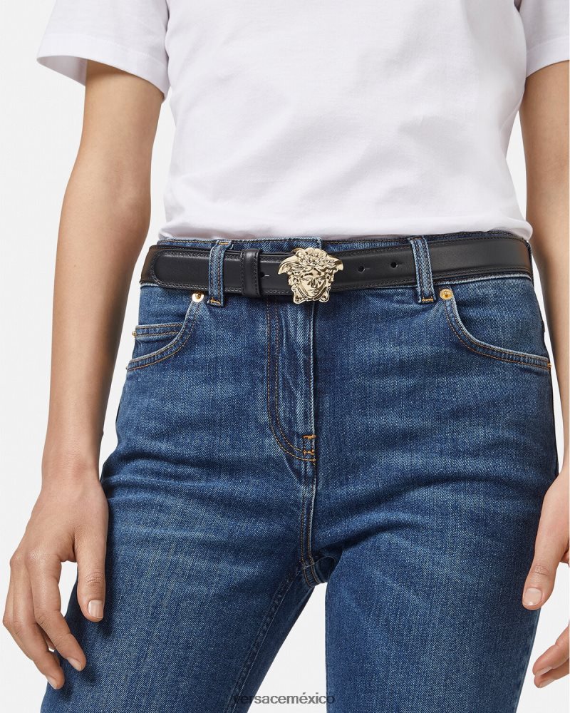 Versace cinturón de piel de medusa negro accesorios mujer 84626J525