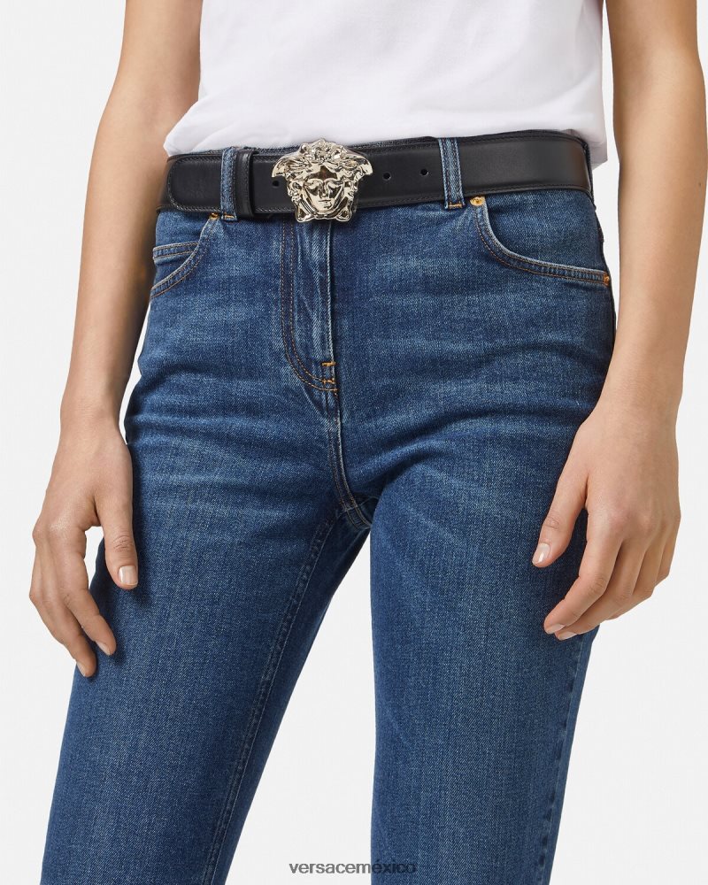 Versace cinturón de piel de medusa negro accesorios mujer 84626J526