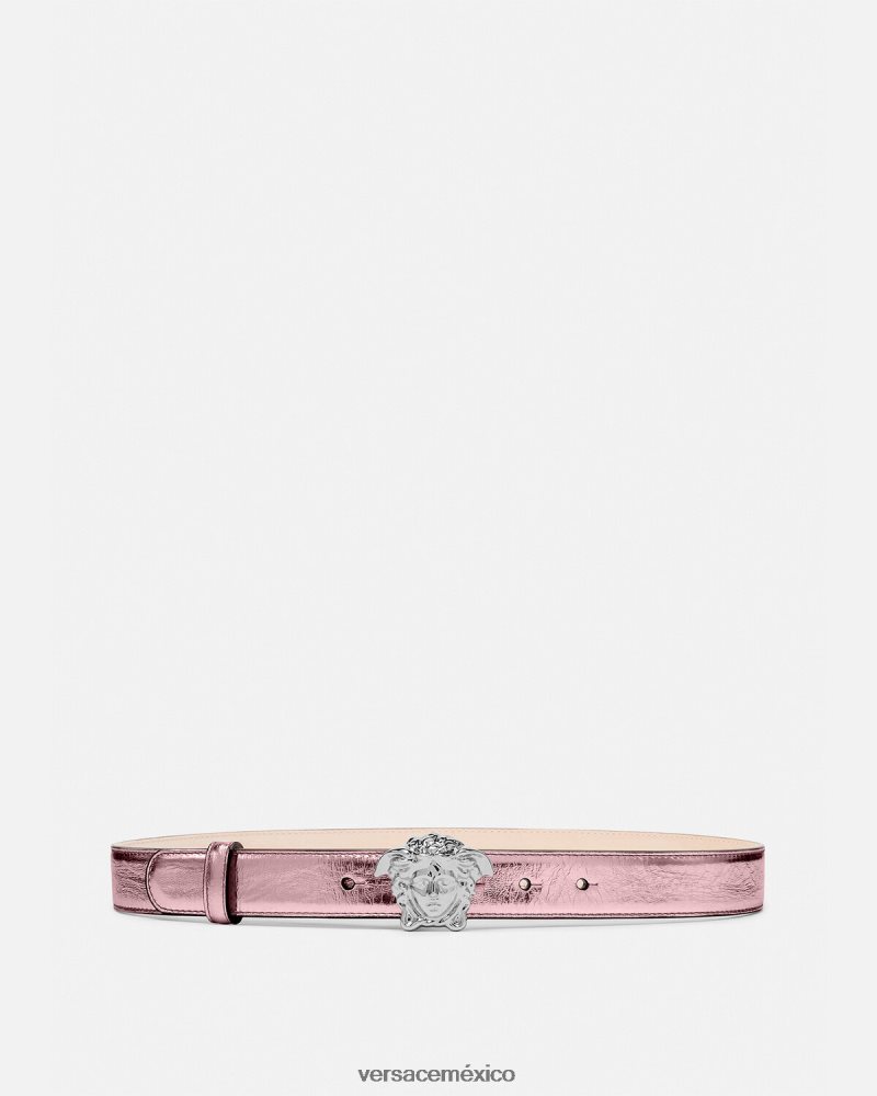 Versace cinturón de piel metalizado la medusa rosa accesorios mujer 84626J520