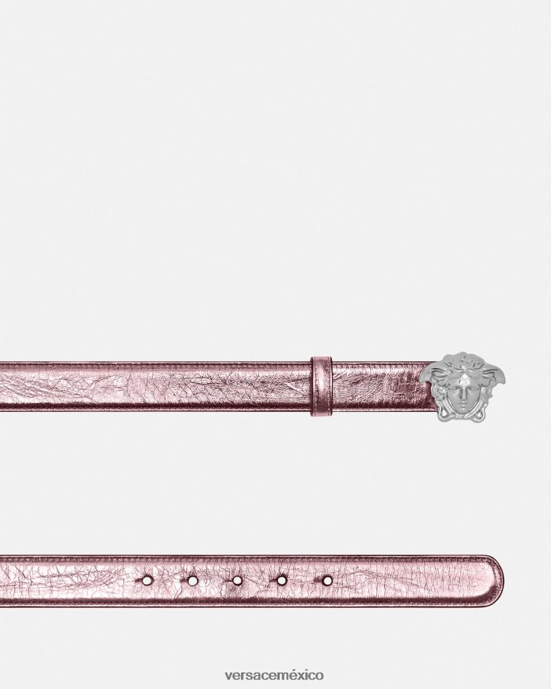 Versace cinturón de piel metalizado la medusa rosa accesorios mujer 84626J520