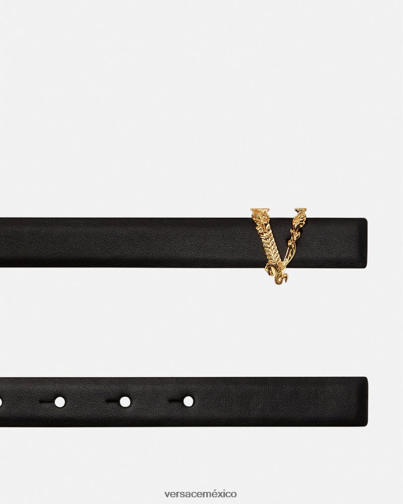 Versace cinturón fino de cuero virtus negro accesorios mujer 84626J540