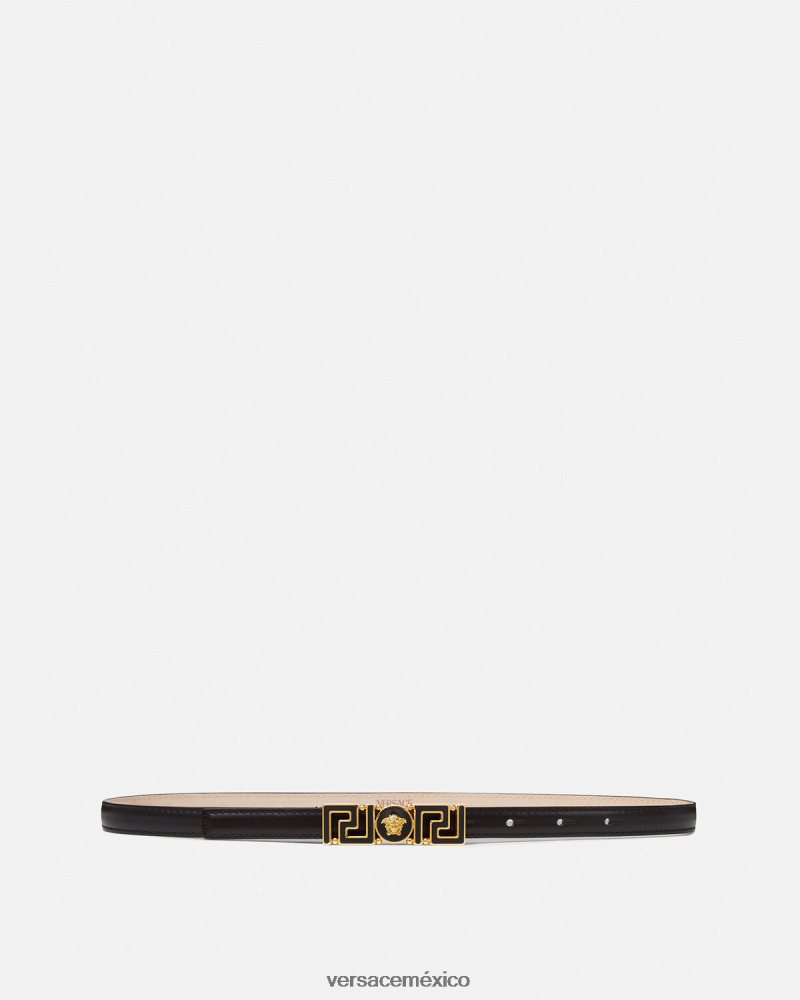 Versace cinturón fino de piel con Greca Diosa negro accesorios mujer 84626J517