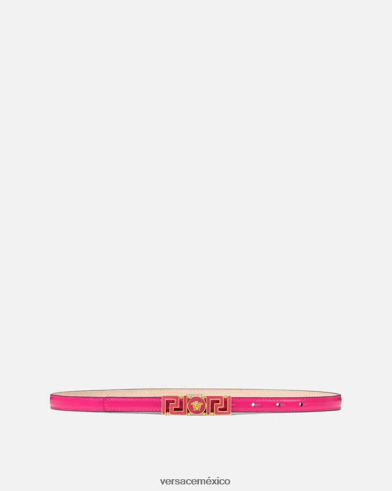Versace cinturón fino de piel con Greca Diosa rosa accesorios mujer 84626J543