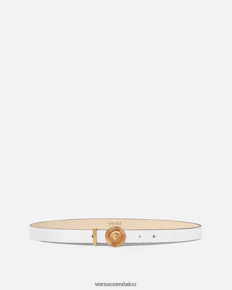 Versace cinturón fino de piel con Medusa Biggie blanco accesorios mujer 84626J547
