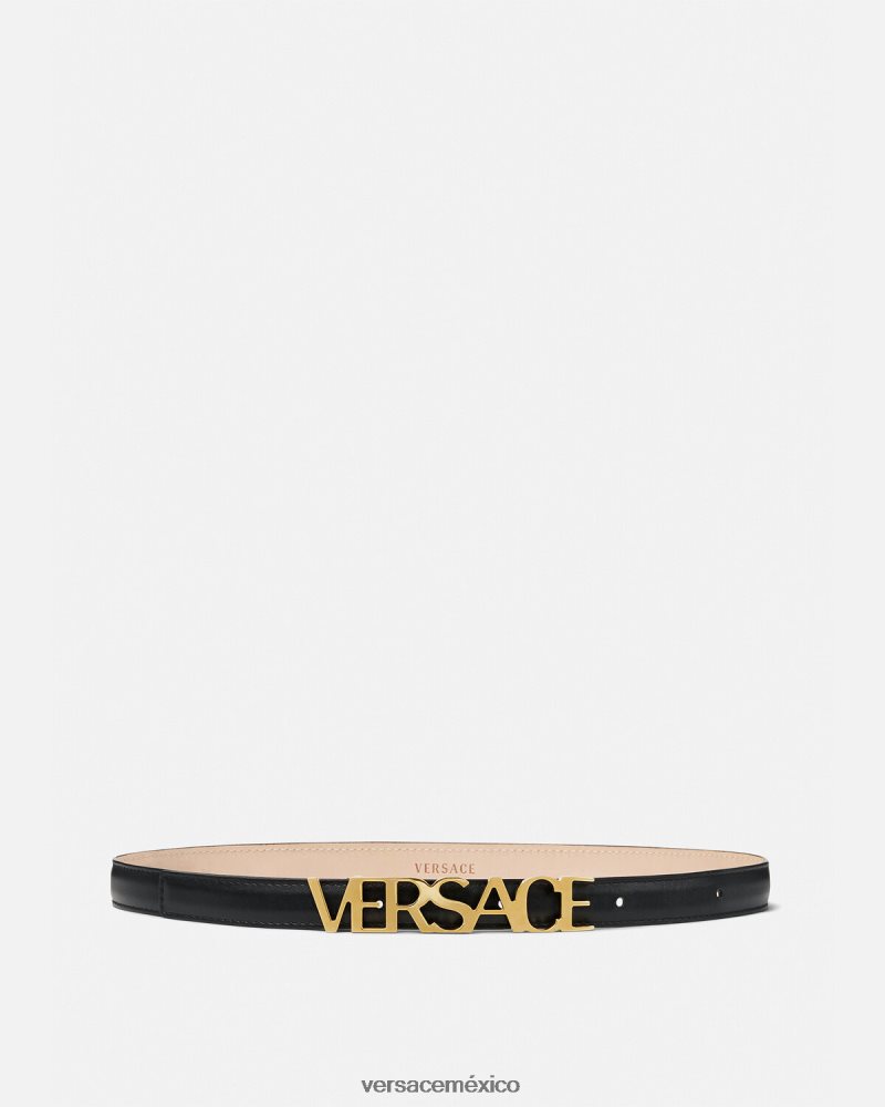 Versace cinturón fino de piel con logo negro accesorios mujer 84626J538