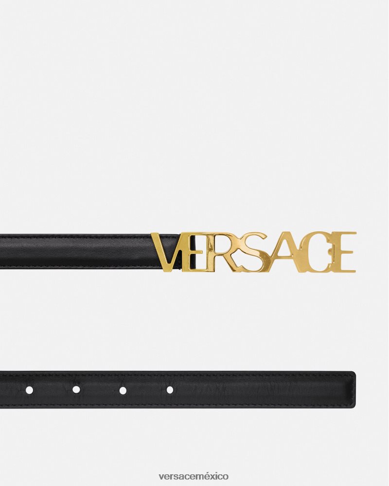 Versace cinturón fino de piel con logo negro accesorios mujer 84626J538