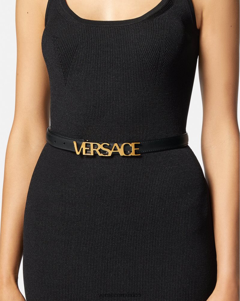 Versace cinturón fino de piel con logo negro accesorios mujer 84626J538