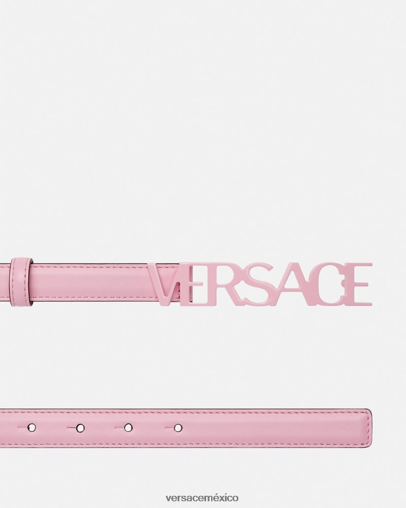 Versace cinturón fino de piel con logo rosa accesorios mujer 84626J550