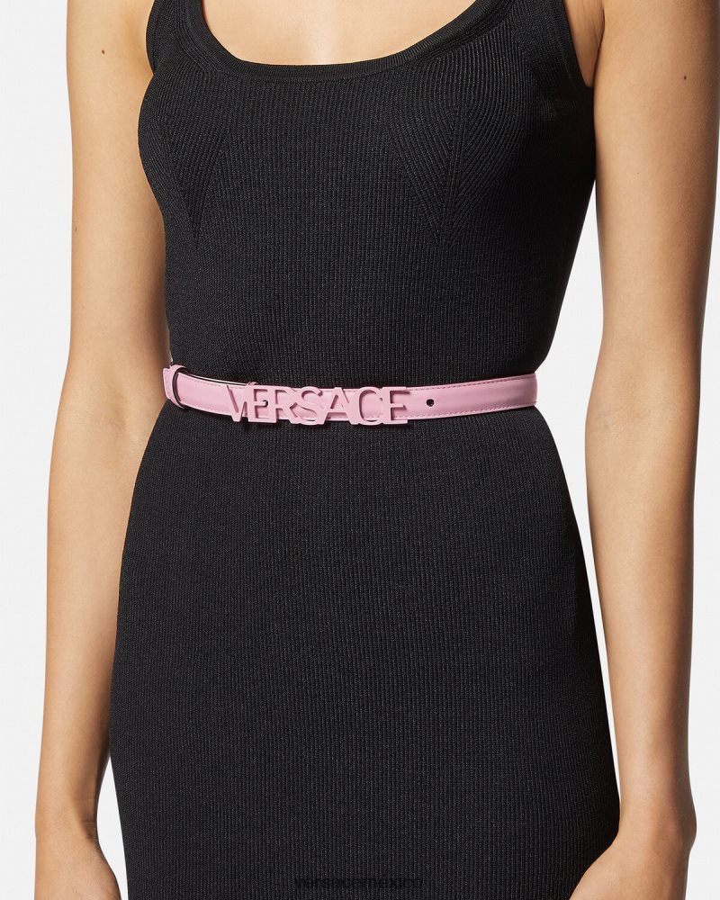 Versace cinturón fino de piel con logo rosa accesorios mujer 84626J550