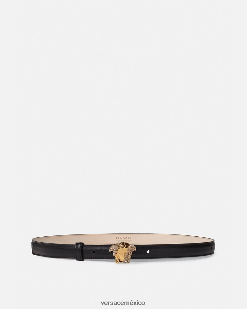 Versace cinturón fino de piel con medusa y cristales negro accesorios mujer 84626J524