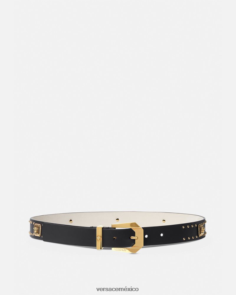 Versace cinturón tradicional de piel con tachuelas y Medusa negro accesorios mujer 84626J535