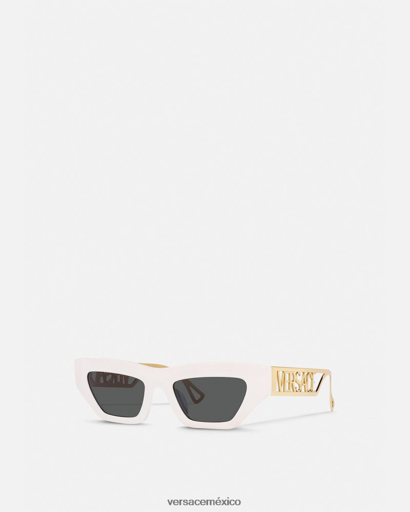 Versace Gafas de sol estilo ojos de gato con logo vintage de los años 90 Oro blanco accesorios mujer 84626J617