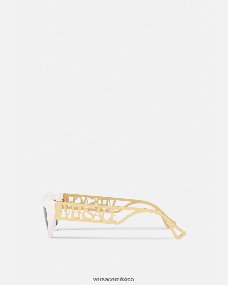 Versace Gafas de sol estilo ojos de gato con logo vintage de los años 90 Oro blanco accesorios mujer 84626J617