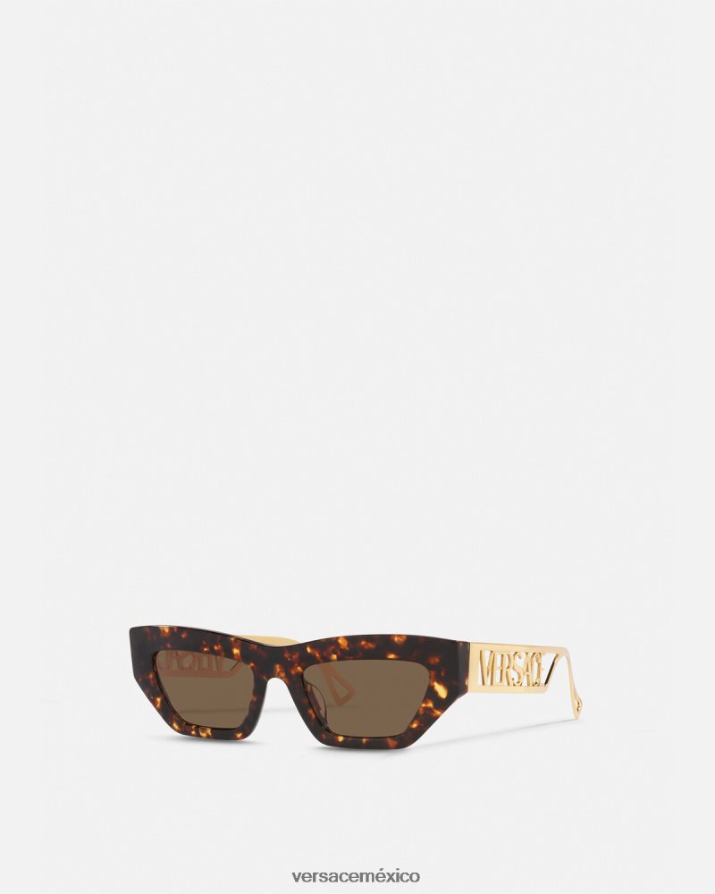 Versace Gafas de sol estilo ojos de gato con logo vintage de los años 90 la habana y el oro accesorios mujer 84626J689