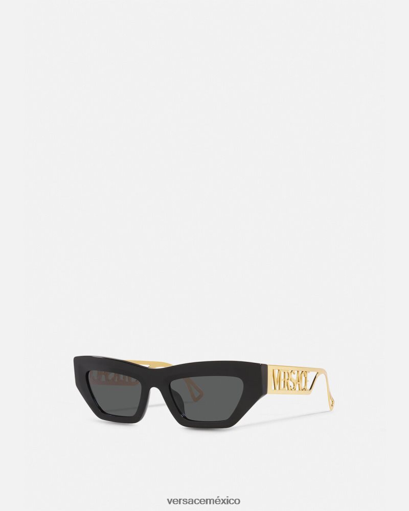Versace Gafas de sol estilo ojos de gato con logo vintage de los años 90 oro negro accesorios mujer 84626J615