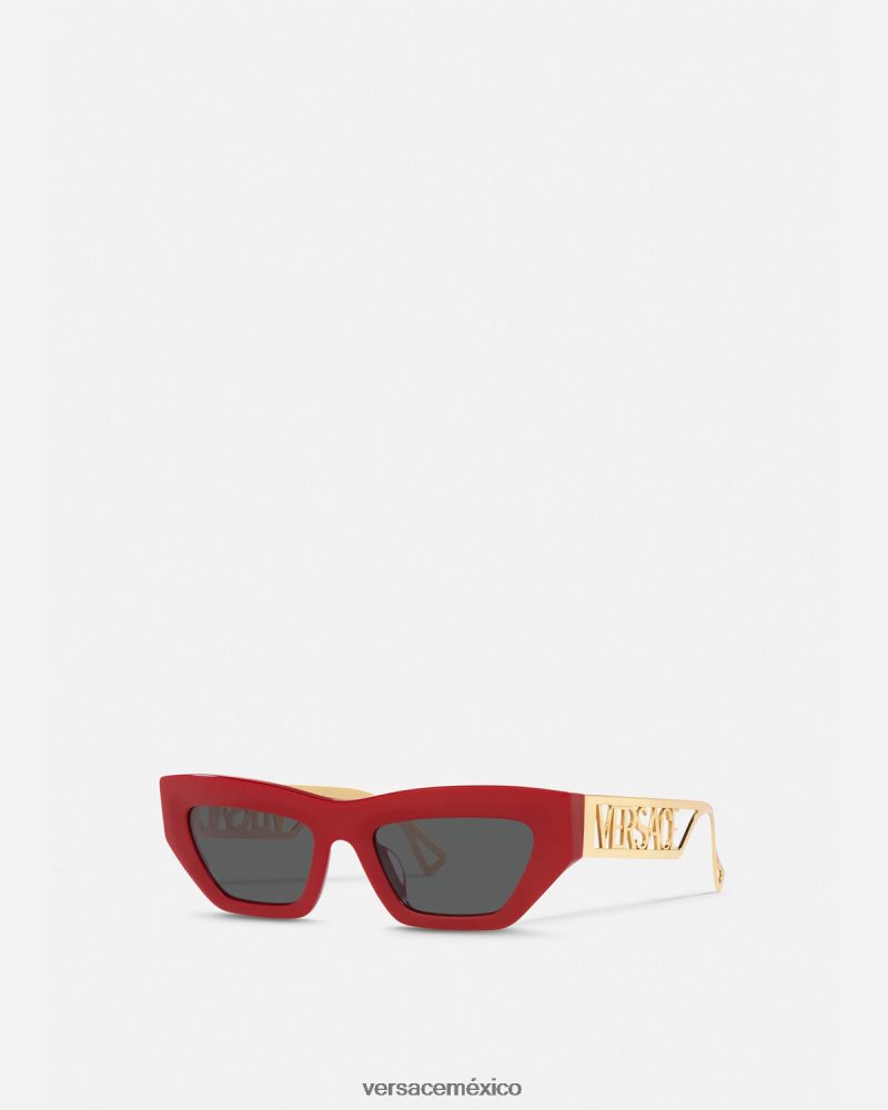 Versace Gafas de sol estilo ojos de gato con logo vintage de los años 90 oro rojo accesorios mujer 84626J616