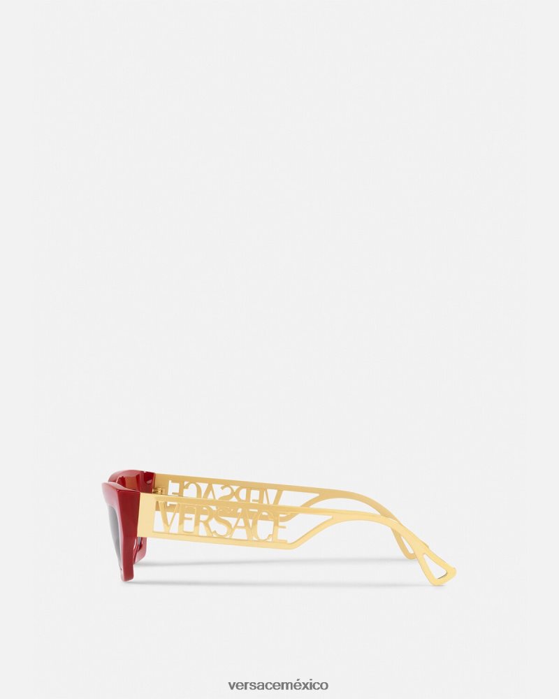 Versace Gafas de sol estilo ojos de gato con logo vintage de los años 90 oro rojo accesorios mujer 84626J616
