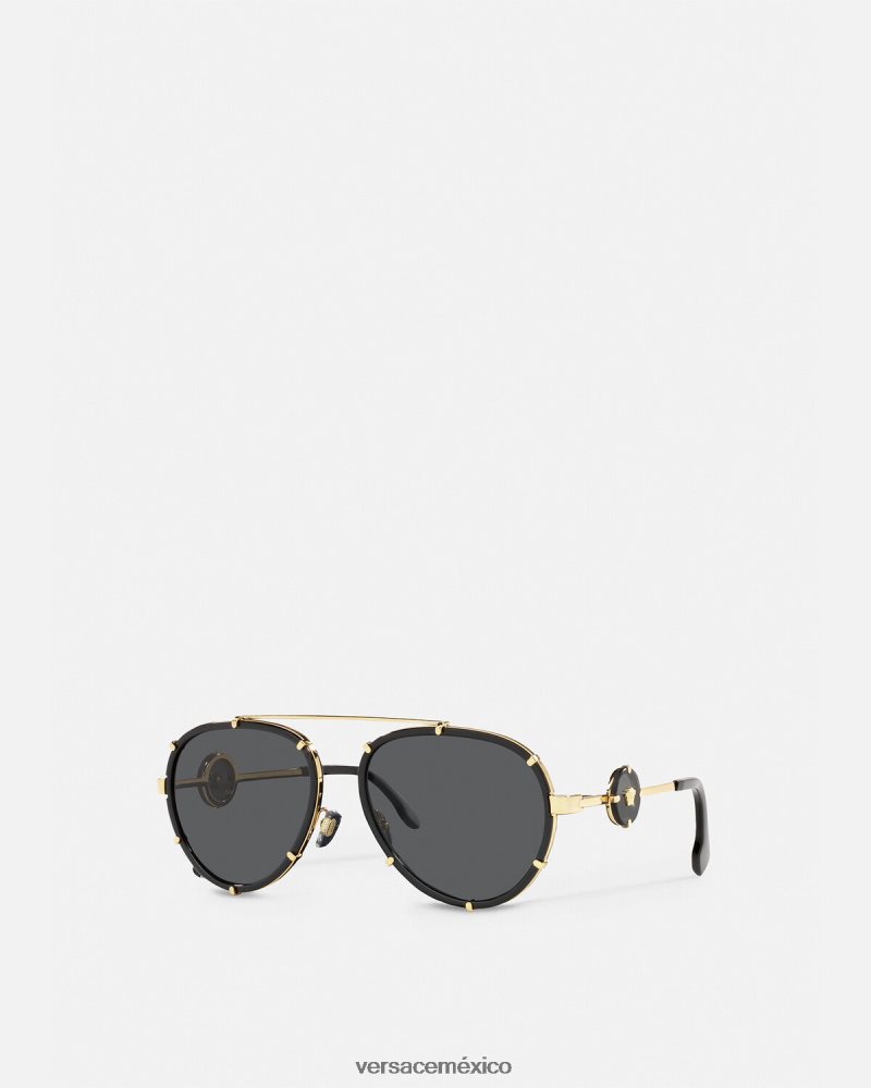 Versace gafas de sol con clip estilo piloto icono vintage oro negro accesorios mujer 84626J676