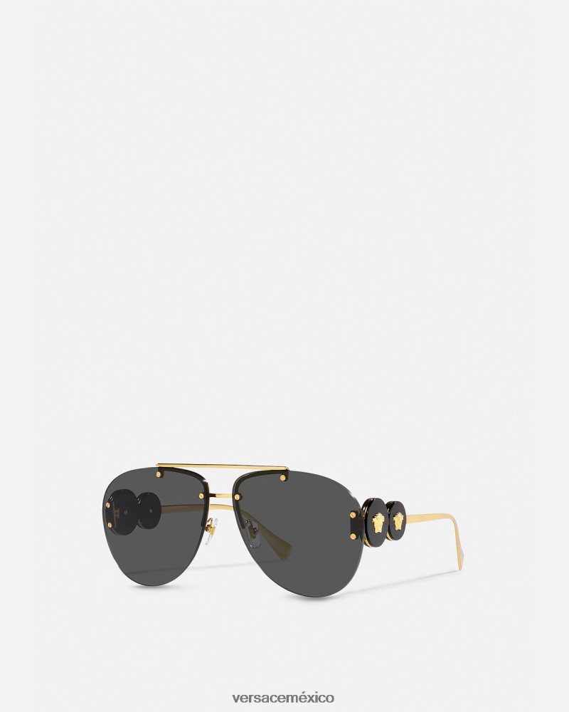 Versace gafas de sol de aviador con doble medusa oro negro accesorios mujer 84626J623
