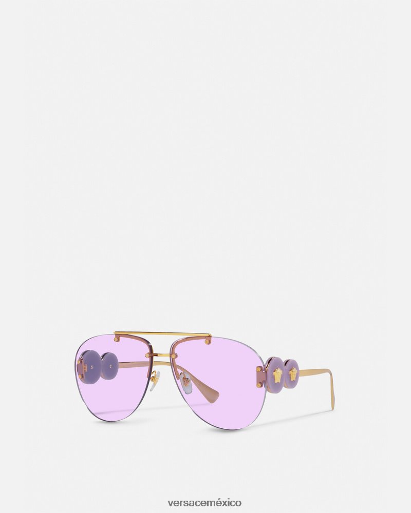 Versace gafas de sol de aviador con doble medusa púrpura accesorios mujer 84626J624