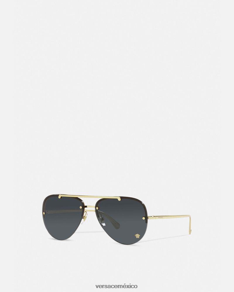Versace gafas de sol estilo piloto con glamuroso medusa oro negro accesorios mujer 84626J674