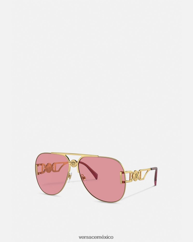 Versace gafas de sol estilo piloto medusa biggie oro y rosa accesorios mujer 84626J598