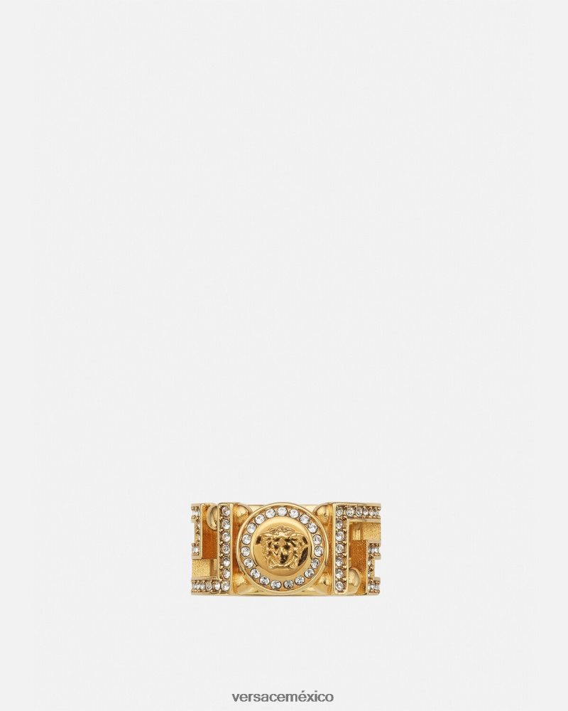 Versace anillo con medusa y greca de cristal oro accesorios mujer 84626J756