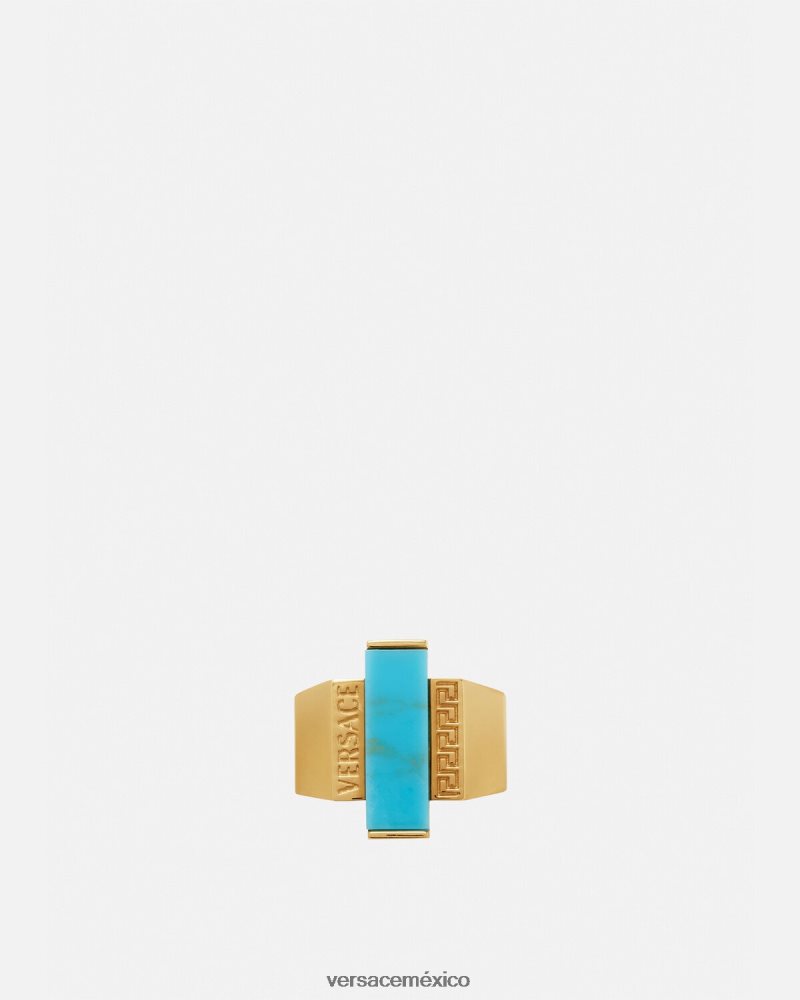 Versace anillo con piedras preciosas de turquesa y greca oro y turquesa accesorios mujer 84626J721