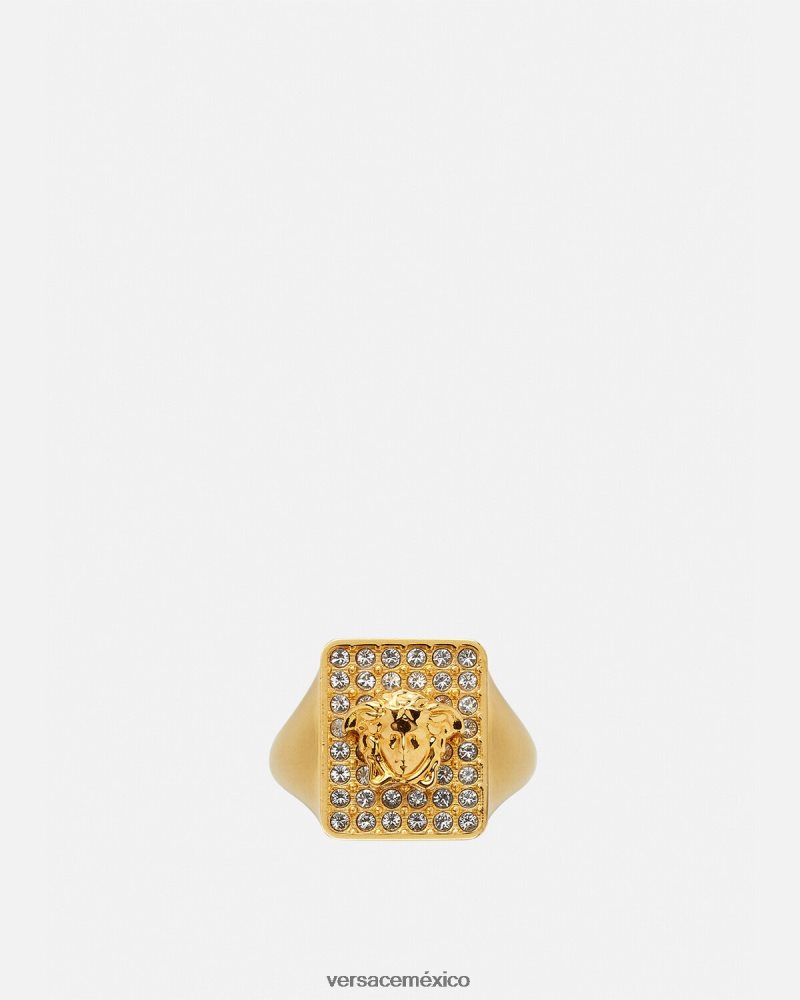 Versace anillo de cristal de azulejos oro accesorios mujer 84626J810
