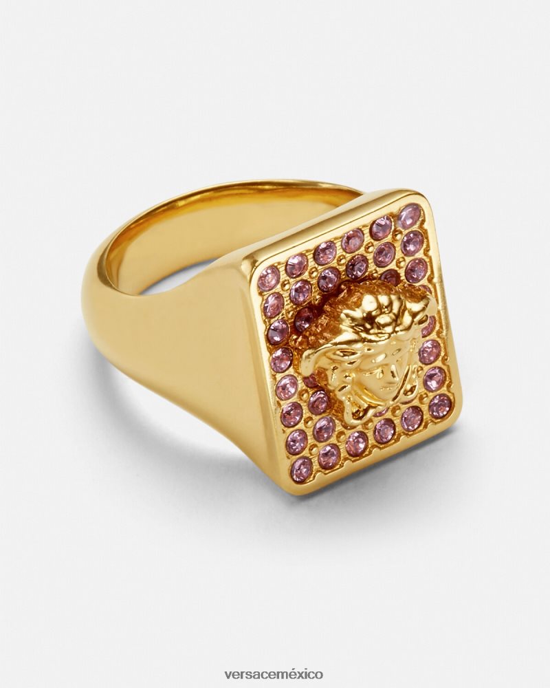 Versace anillo de cristal de azulejos oro rosado accesorios mujer 84626J736