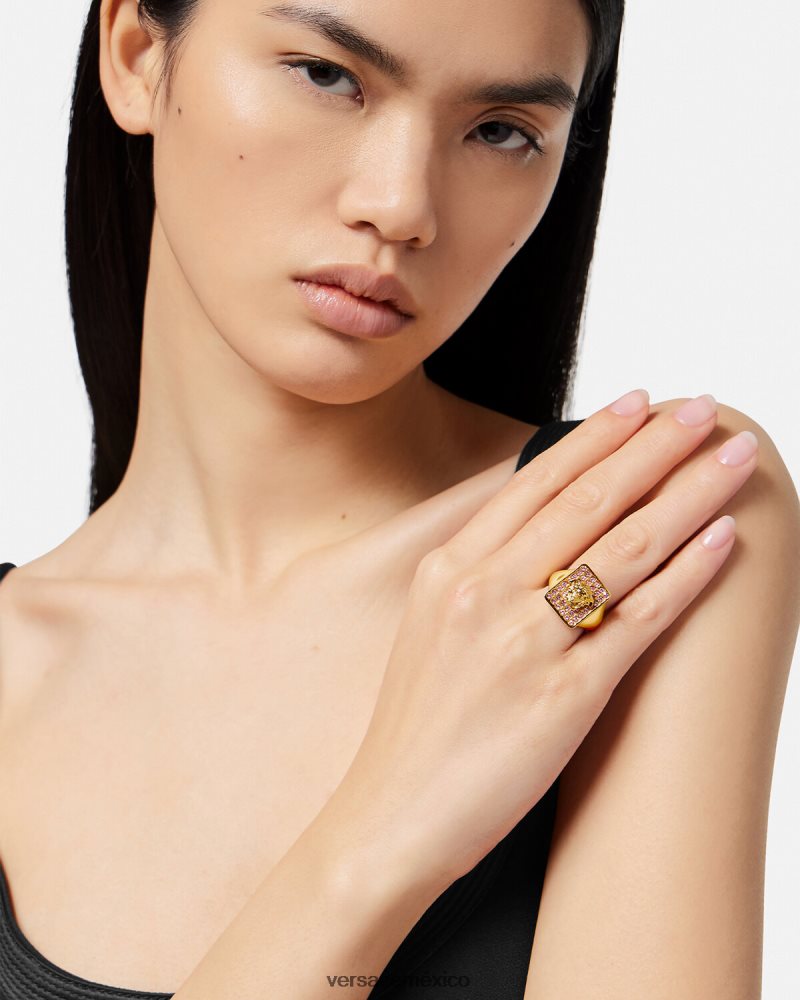 Versace anillo de cristal de azulejos oro rosado accesorios mujer 84626J736