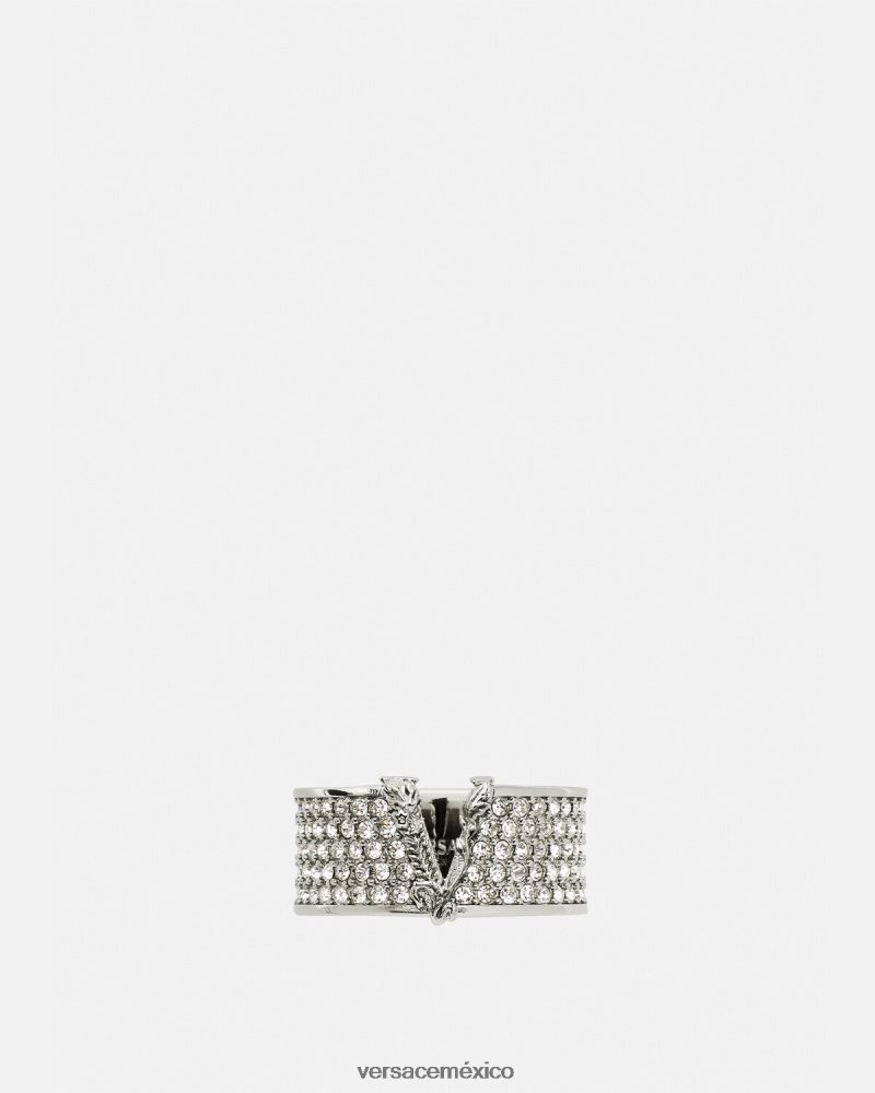 Versace anillo de cristal virtuoso plata accesorios mujer 84626J857