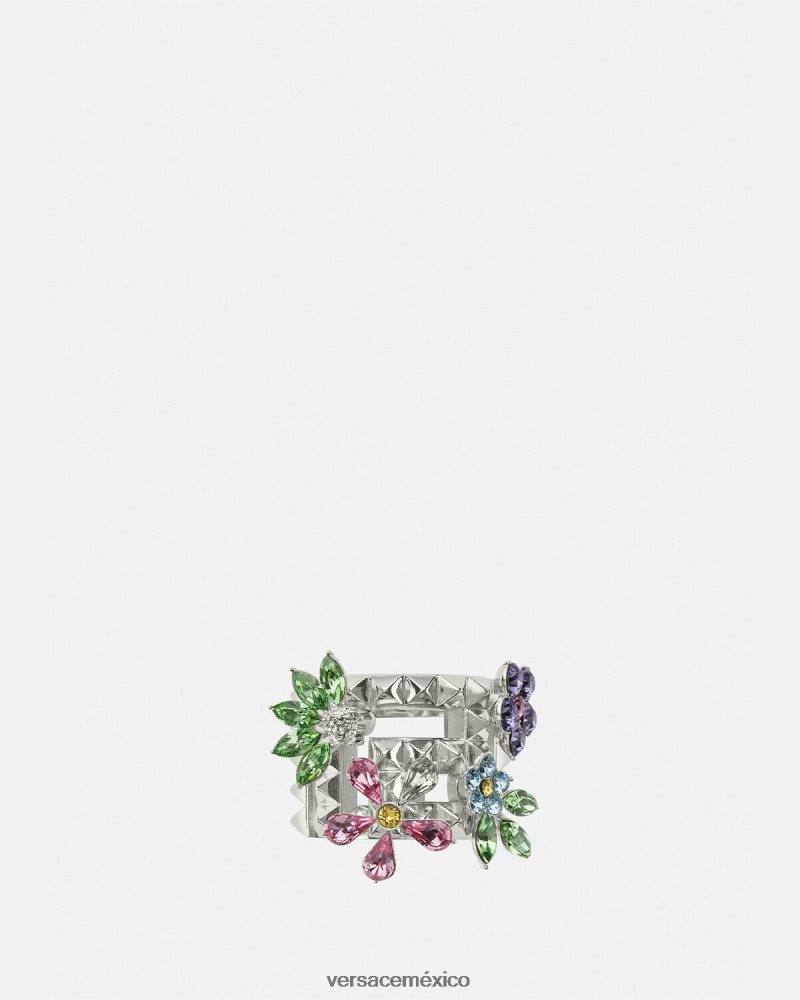 Versace anillo de flor de cristal plata accesorios mujer 84626J850
