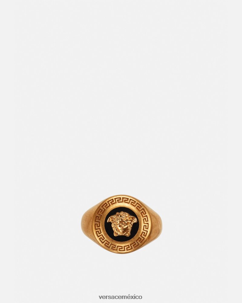 Versace anillo tipo sello con Medusa esmaltada oro negro accesorios mujer 84626J791