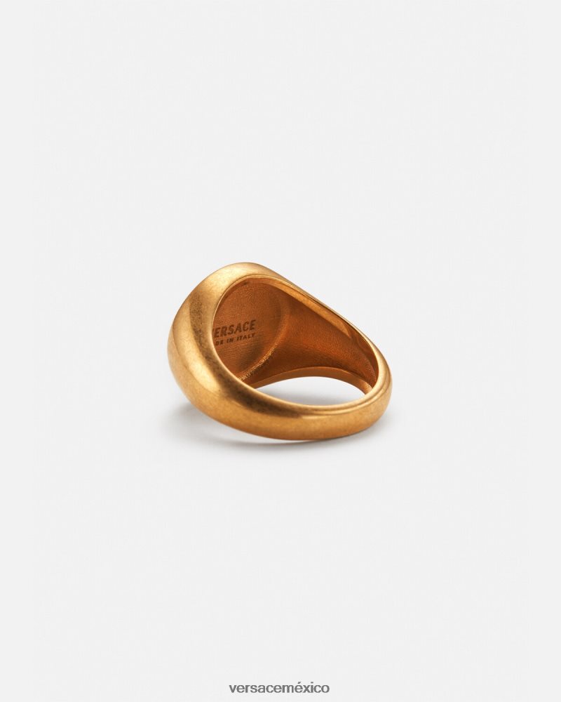 Versace anillo tipo sello con Medusa esmaltada oro negro accesorios mujer 84626J791