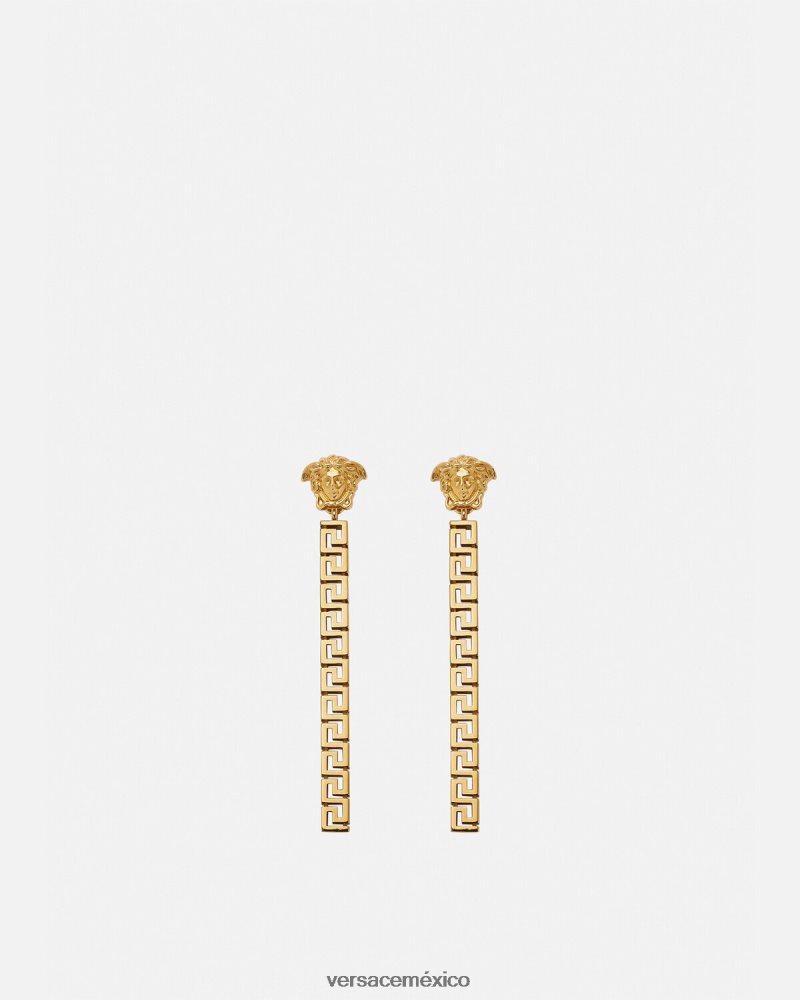 Versace aretes colgantes con greca de medusa oro accesorios mujer 84626J748