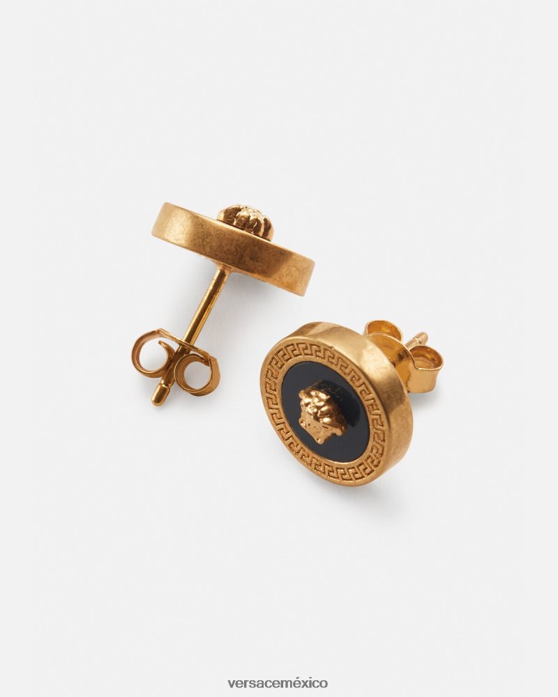Versace aretes con medusa esmaltada oro negro accesorios mujer 84626J777