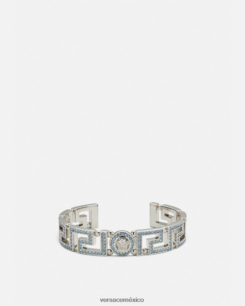 Versace brazalete con greca y medusa de cristal azul claro y metalizado accesorios mujer 84626J724