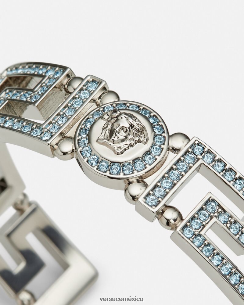 Versace brazalete con greca y medusa de cristal azul claro y metalizado accesorios mujer 84626J724