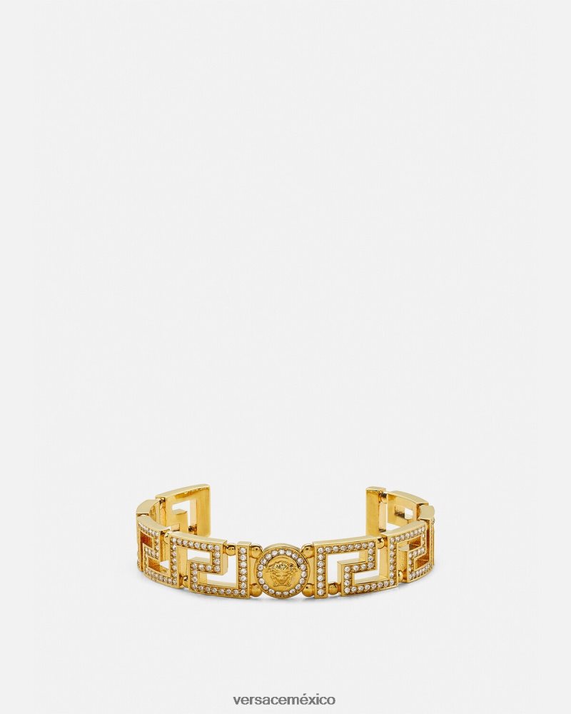 Versace brazalete con greca y medusa de cristal oro accesorios mujer 84626J761
