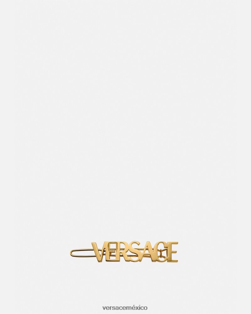 Versace clip de pelo derecho con logo oro accesorios mujer 84626J848