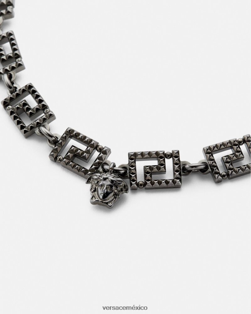 Versace collar con greca y tachuelas plata accesorios mujer 84626J764