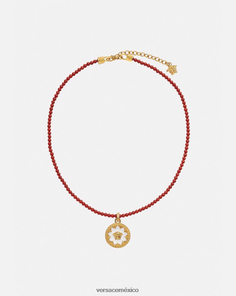 Versace collar con placa de medusa y cuentas burdeos y oro accesorios mujer 84626J816